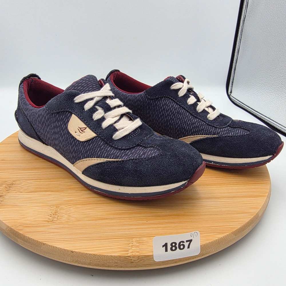 Sperry Top-Sider Womens Navy Blue Suede Textile Low Top Sneakers Size 6.5